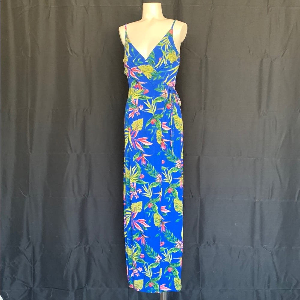 Floral Blue Maxi Dress with Side Zipper Closure